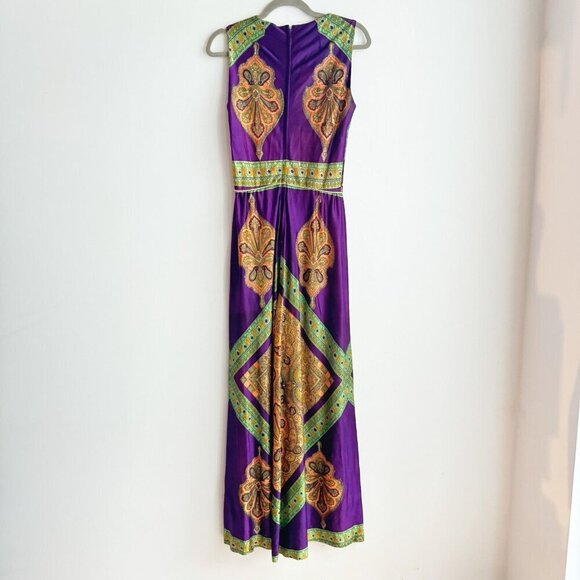 Vintage Algo 70s Wild Paisley Print Wide Leg Jumpsuit S - Picture 6 of 9